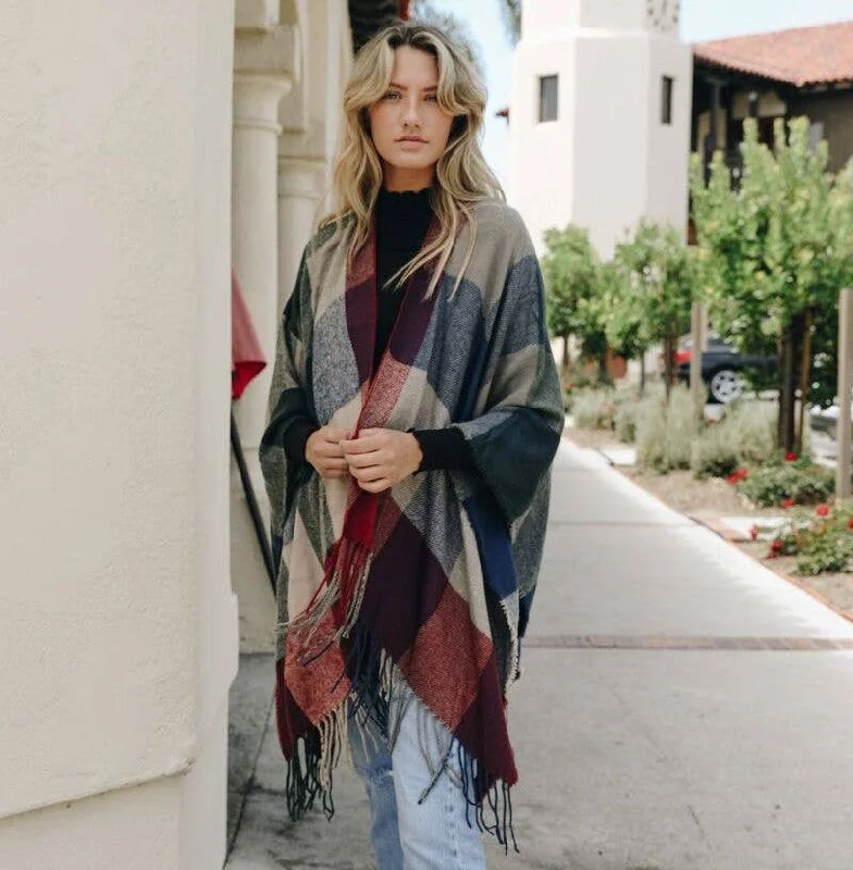 Final Sale Plaid Wrap with Tassel Trim