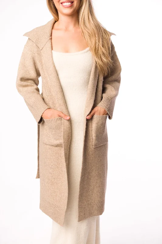 Deal Explosion Lenore Coatigan with Ribbed Collar & Pockets in Mushroom