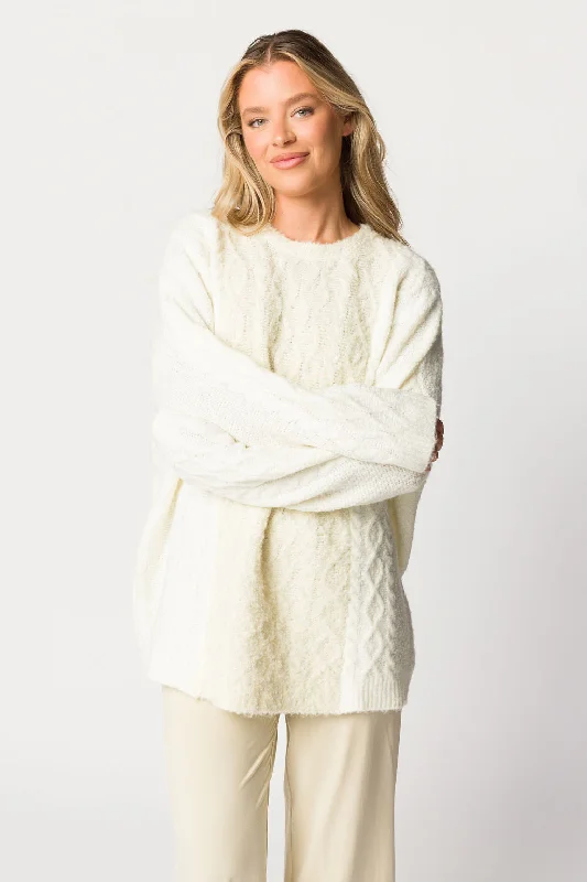 Act Fast Tara Contrast Stripe Cable Knit Sweater in Ivory