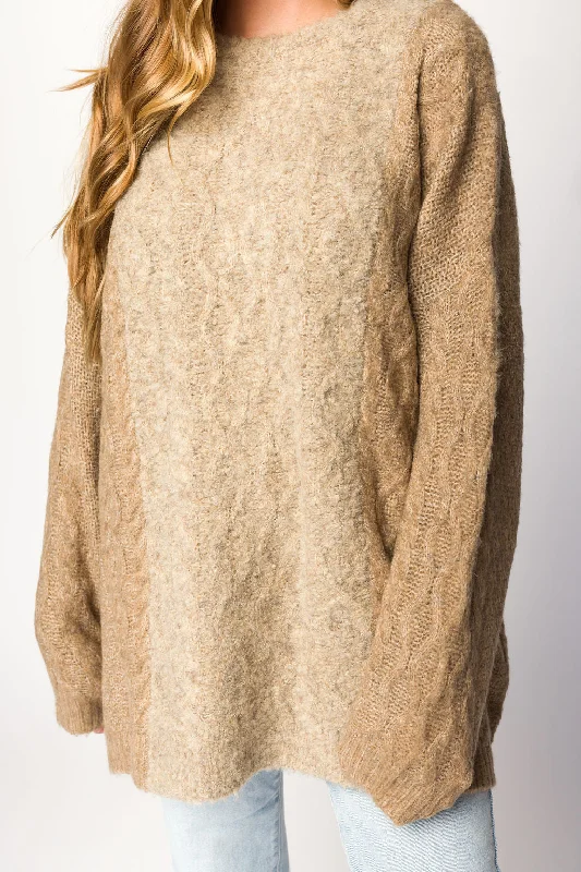 Savings Alert Tara Contrast Stripe Cable Knit Sweater in Twig