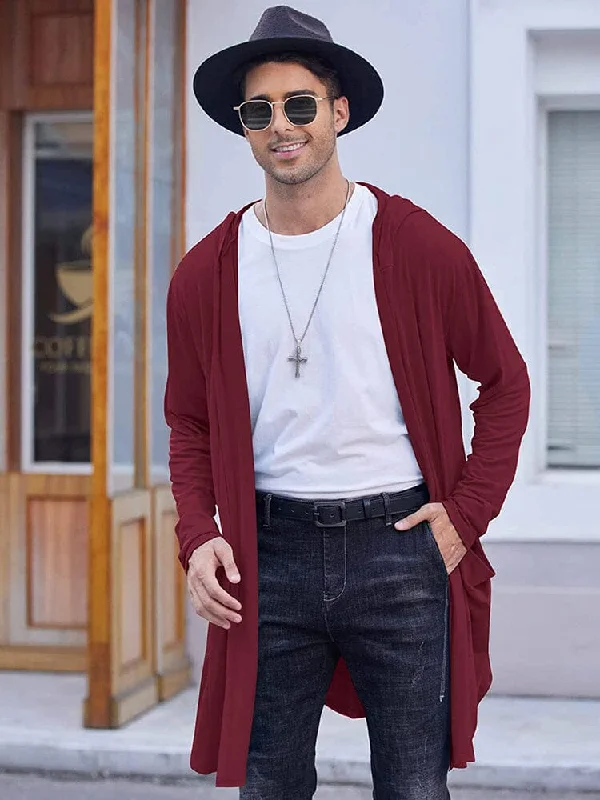 Best Bargains Long Hooded Shawl Collar Overcoat with Pockets (US Only)