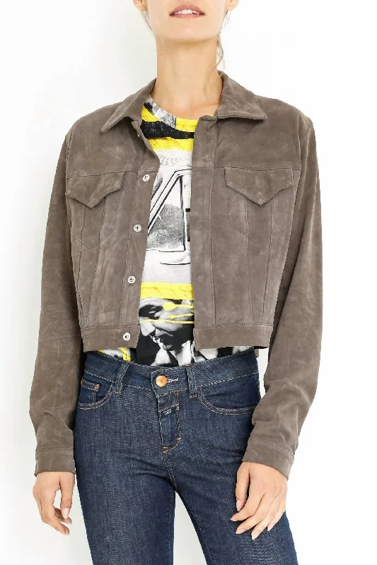 Best Bargains Crop Suede Jacket In Taupe