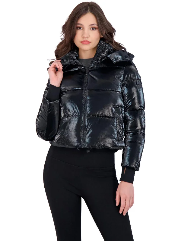 Final Sale Cropped Liquid Puffer Womens Metallic Cropped Puffer Coat