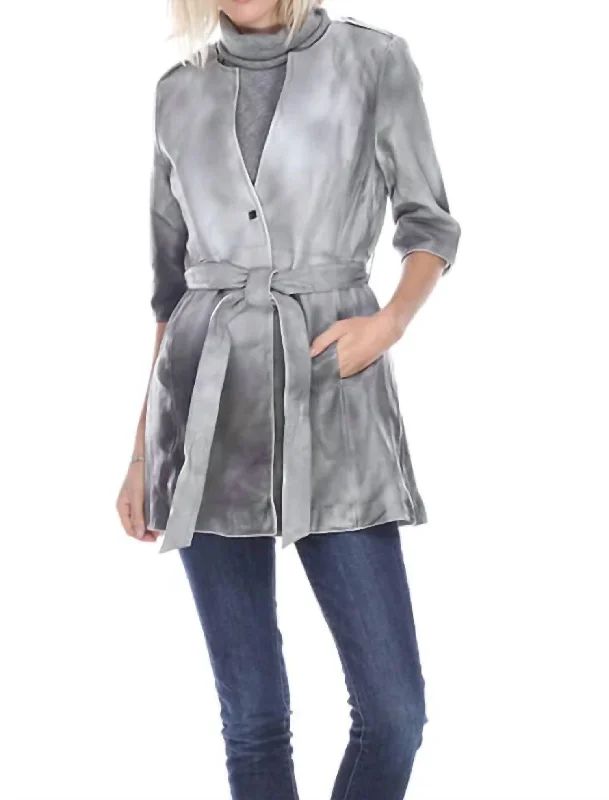 Early Access Dip Dye Long Leather Coat In Grey