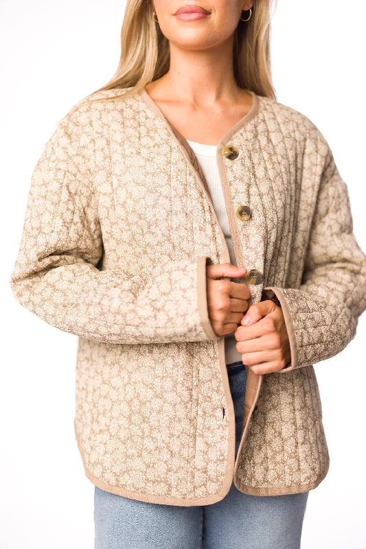 Epic Deals Annabelle Ditsy Floral Print Quilted Jacket in Natural