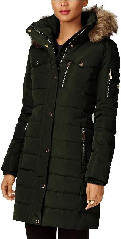 Can't Be Beat Down Fill Faux Fur Hood 3/4 Puffer Coat in Dark Moss