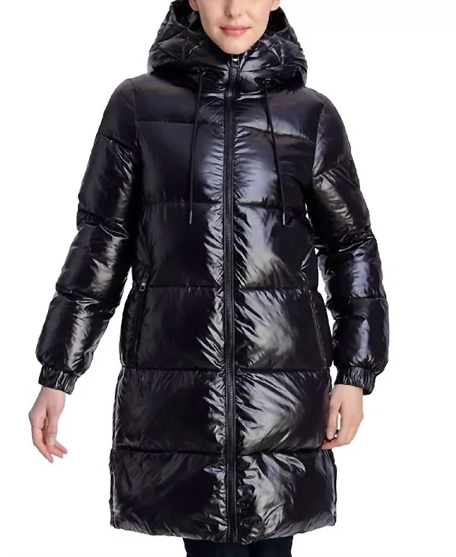 Today’s Deal Down Shiny Hooded Puffer Coat in Black