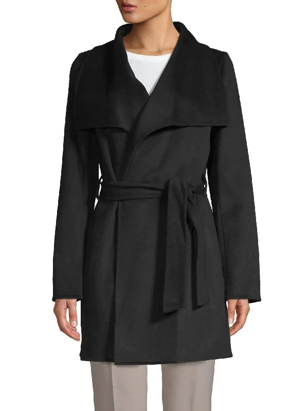 Buy More, Save More Ella Lightweight Wool Wrap Trench Coat in Black