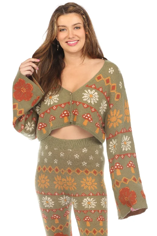 Hurry In Fair Isle Mushroom Crop Cardigan