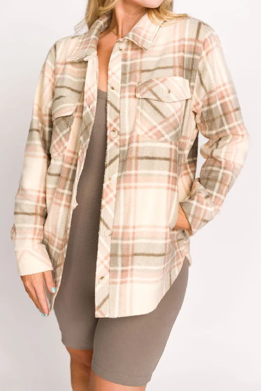 Best Bargains Fall for It Fleece Cozy Shacket in Vanilla Vetiver Plaid - Nursing Friendly