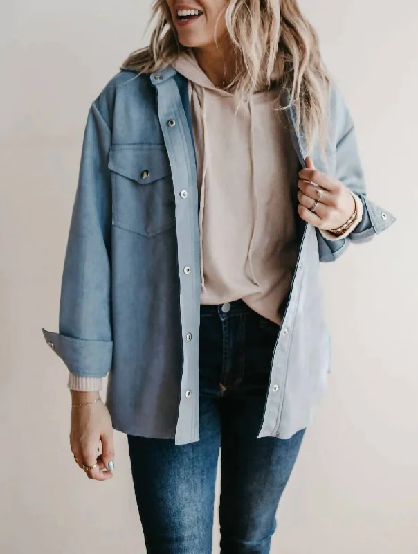 Daily Deals Faux Suede Jacket In Dusty Blue