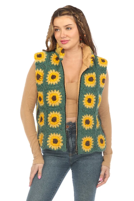 Deep Discounts Flower Granny Square Fleece Lined Vest