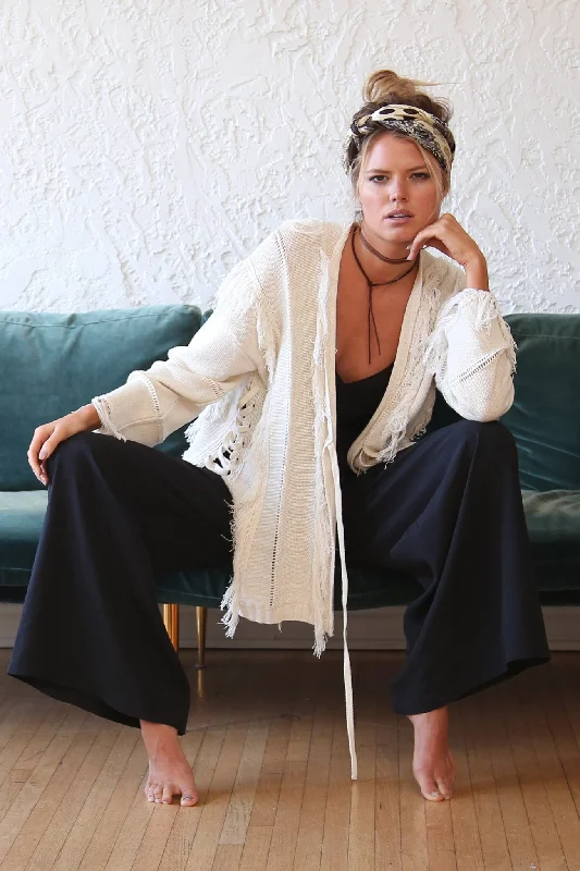 Super Sale Maverick Fringe Sweater in Oatmeal