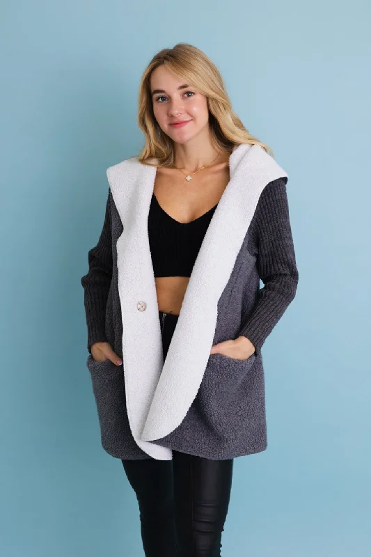 Price Meltdown Gray Cozy Sherpa Hooded Cardigan