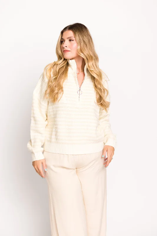 Sale Event Hazel Half-Zip Striped Sweater in Ecru