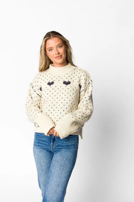 Exclusive Access Sweetheart Sweater in Cream/Blue