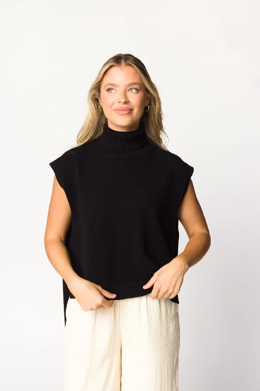 Deep Discounts Kat High-Low Turtleneck Sweater in Black