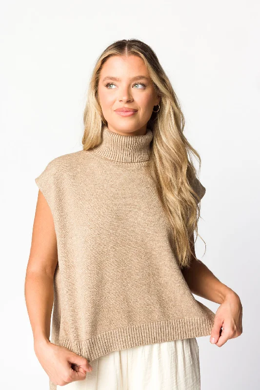 Daily Deals Kat High-Low Turtleneck Sweater in Dark Beige