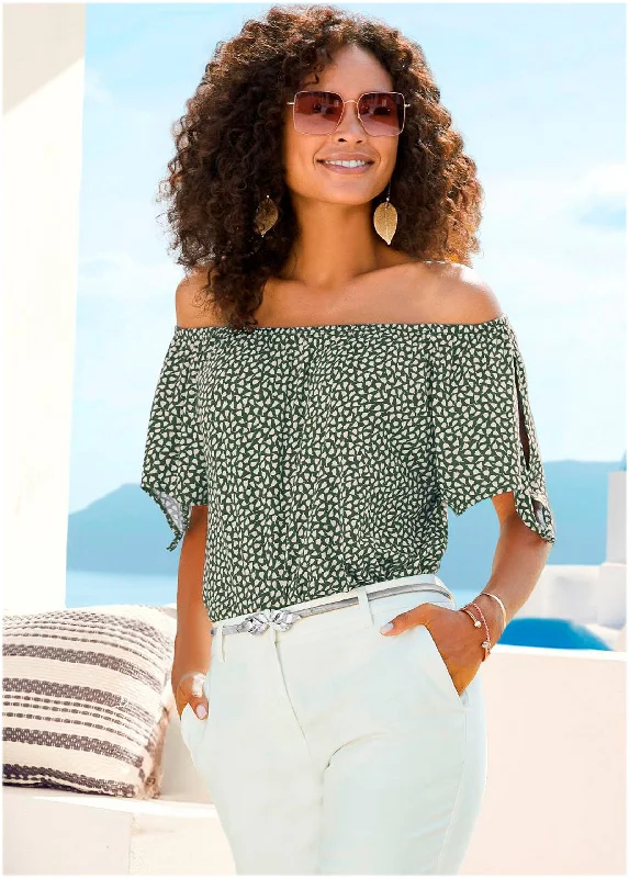 Special Discount Off The Shoulder Blouse - Blue Multi