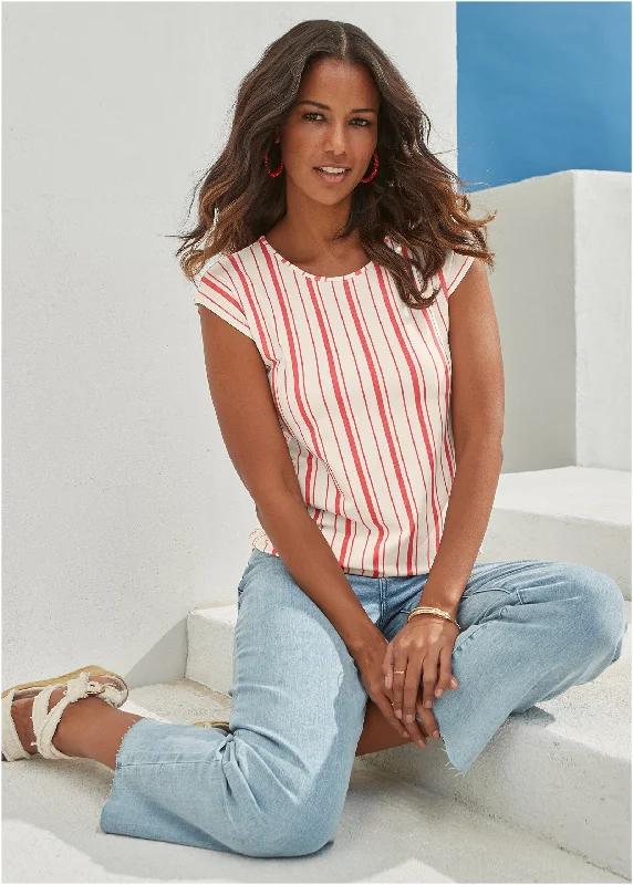Sale Event Boatneck Striped Top - Red & White