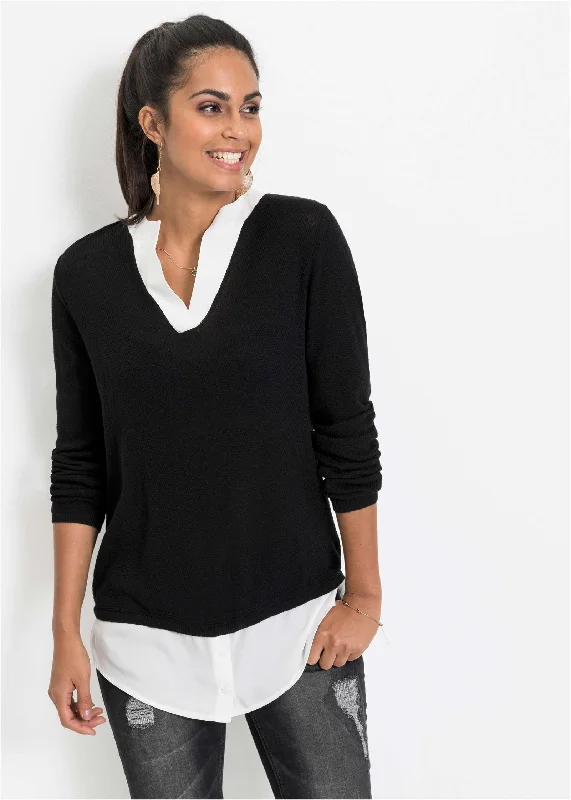 Special Savings Layered Look Sweater - Black