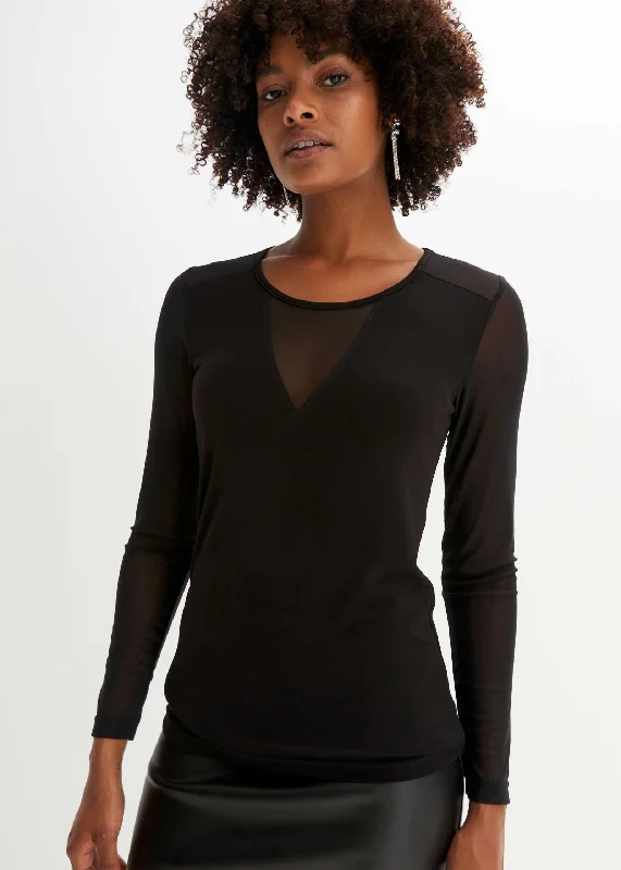 Discount Extravaganza Mesh Sleeve Top - Black