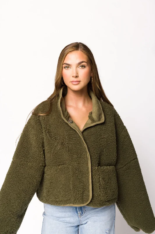 Price Blitz Abby Sherpa and Suede Reversible Jacket in Olive