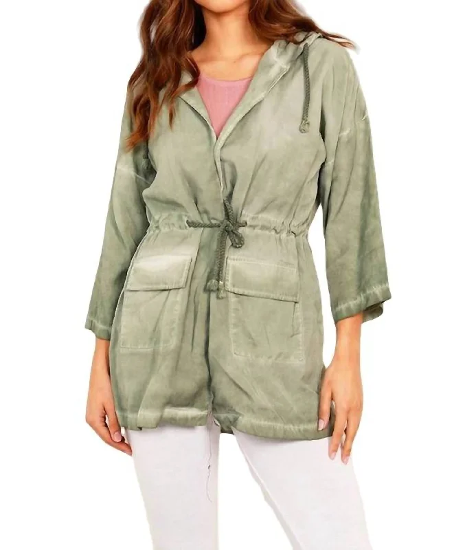 Deal Frenzy Jennifer Hooded Long Trench Coat In Olive