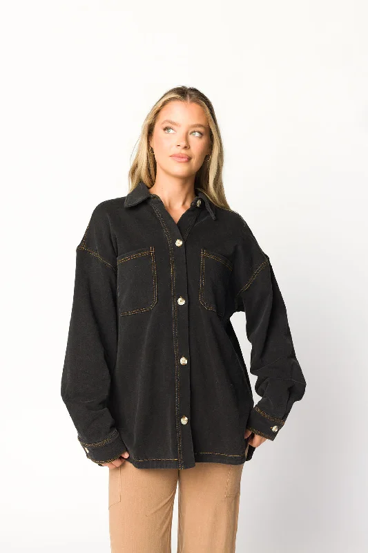 Super Sale Karina Button-Up Utility Shirt in Black - Nursing Friendly