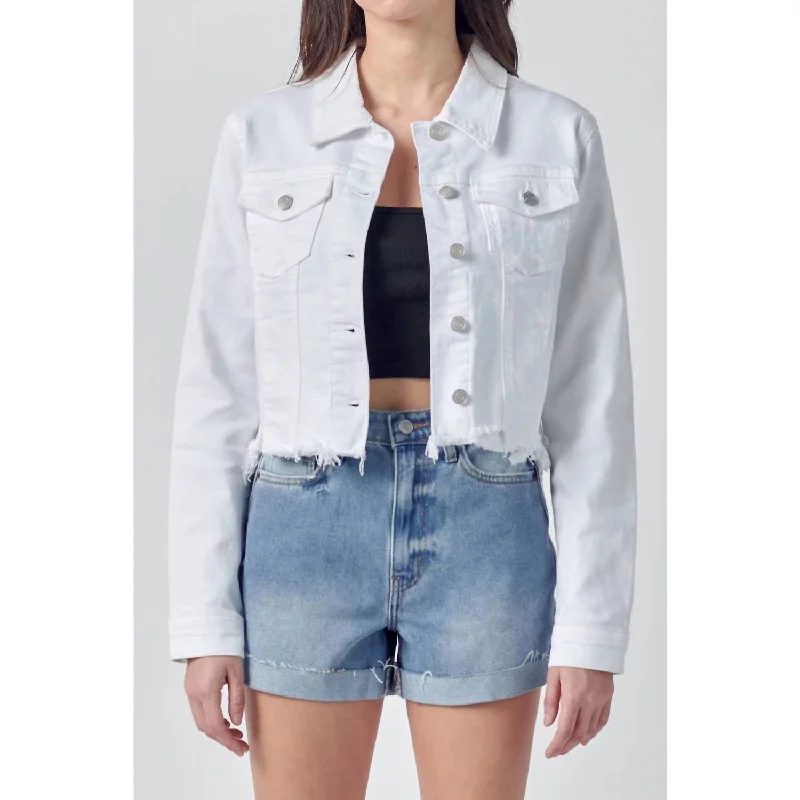 Deep Discounts Katrina Destroyed Fitted Denim Jacket In White
