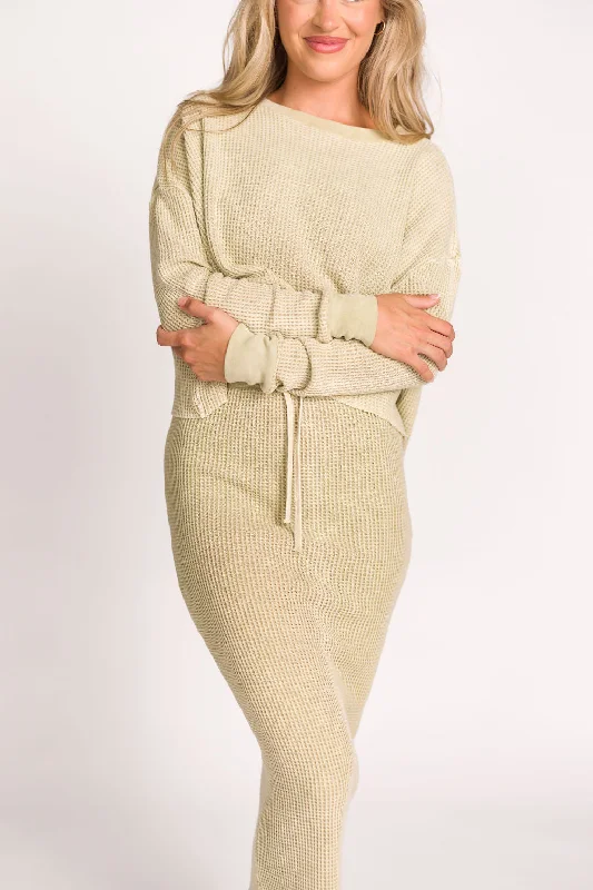 Grand Opening Sale Lindsey Knit Sweater Top and Skirt Set in Tan