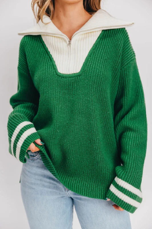 Special Discount Old Money Pullover Sweater in Green/White Stripe