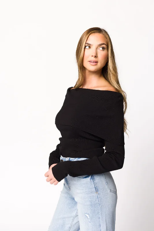Grand Opening Sale Kristin Off-the-Shoulder Sweater Top in Black