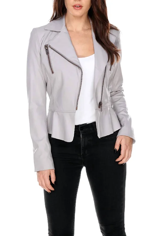 Instant Discount Leather Perfecto With Ruffle Jacket In Mastic