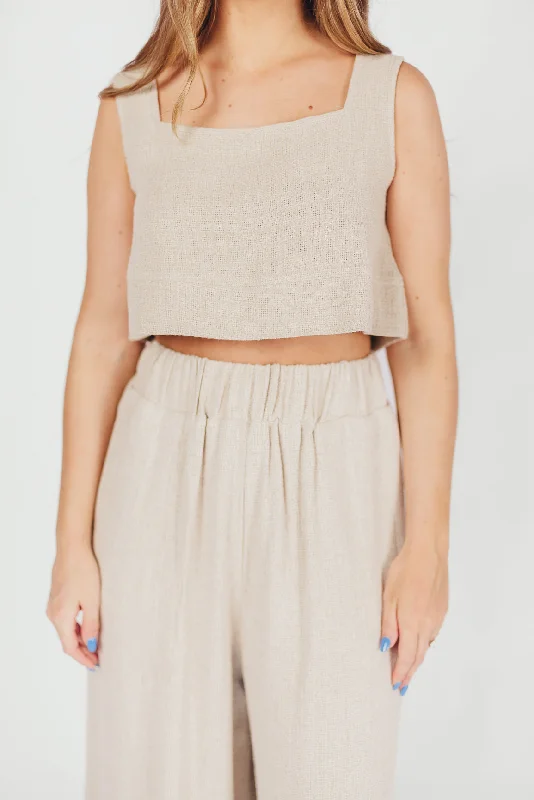 Can't Be Beat Christy Linen-Blend Sleeveless Cropped Top in Sand