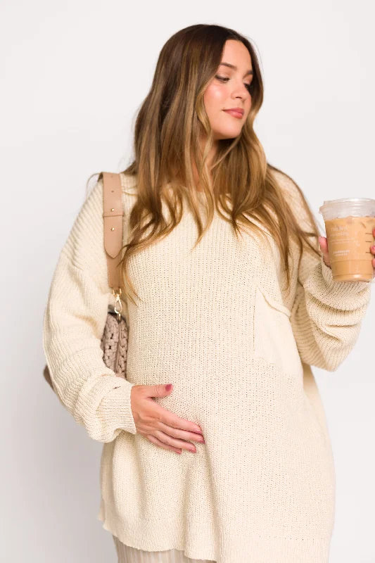Special Savings Mavey 100% Cotton Oversized Sweater with Pocket in Natural