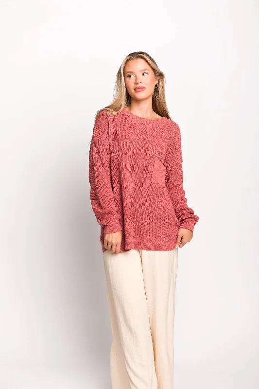 Hurry In Mavey 100% Cotton Oversized Sweater with Pocket in Rose - SALE STYLE OF THE DAY!