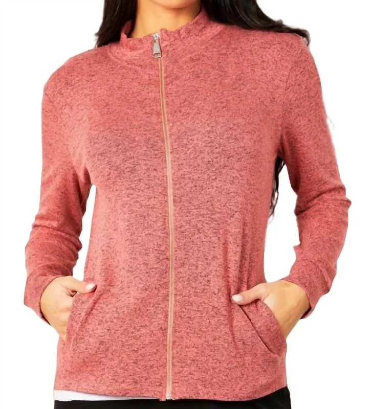 Inventory Reduction Melange Zip Jacket In Coral