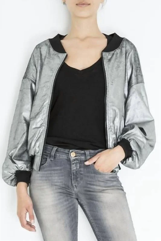 Amazing Deals Metallic Bomber In Silver