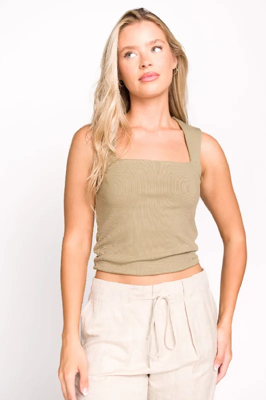Major Savings Ida Knit Top with Square Neckline in Sage