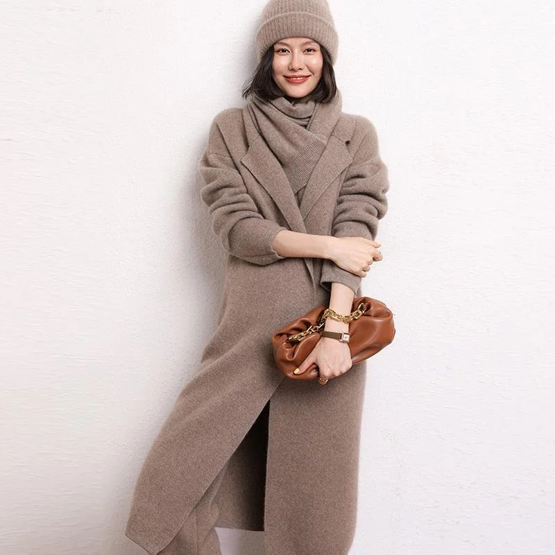 New 100% Cashmere Pure Color Knitted Cardigan Coat