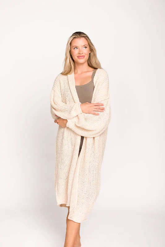 Overstock Sale Francie Knit Balloon Sleeve Cardigan in Powder Beige