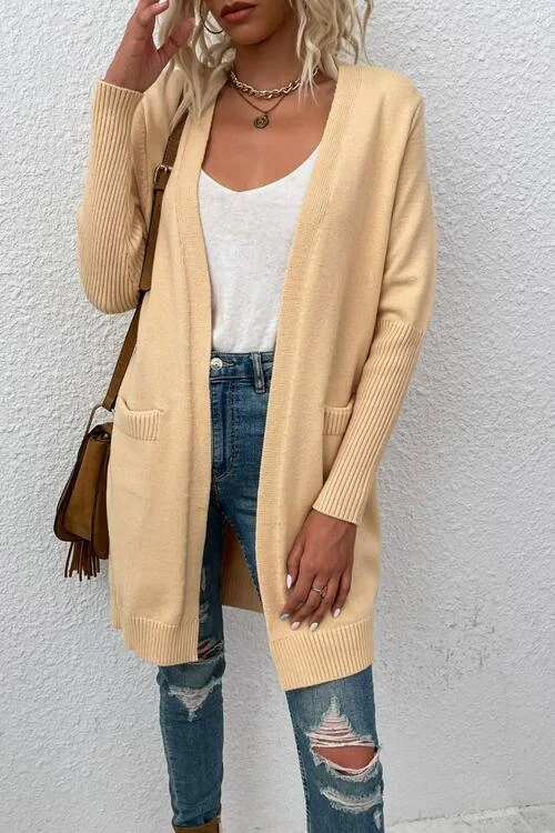 Massive Deals Open Front Long Sleeve Cardigan with Pockets