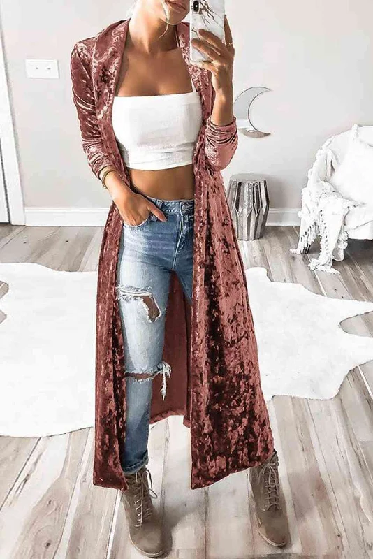Buy More, Save More Open Front Long Sleeve Longline Velvet Cardigan