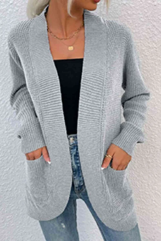 Low Prices Open Front Rib-Knit Cardigan with Pockets