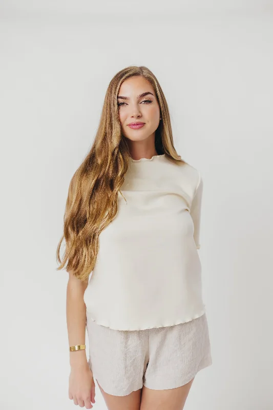 Big Savings Jemma Butter Modal Mockneck Top with Merrow Edge from P.Cill in Eggshell