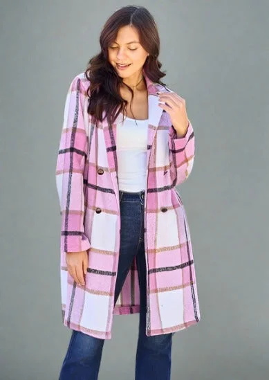 Double Take Button Up Lapel Plaid Coat