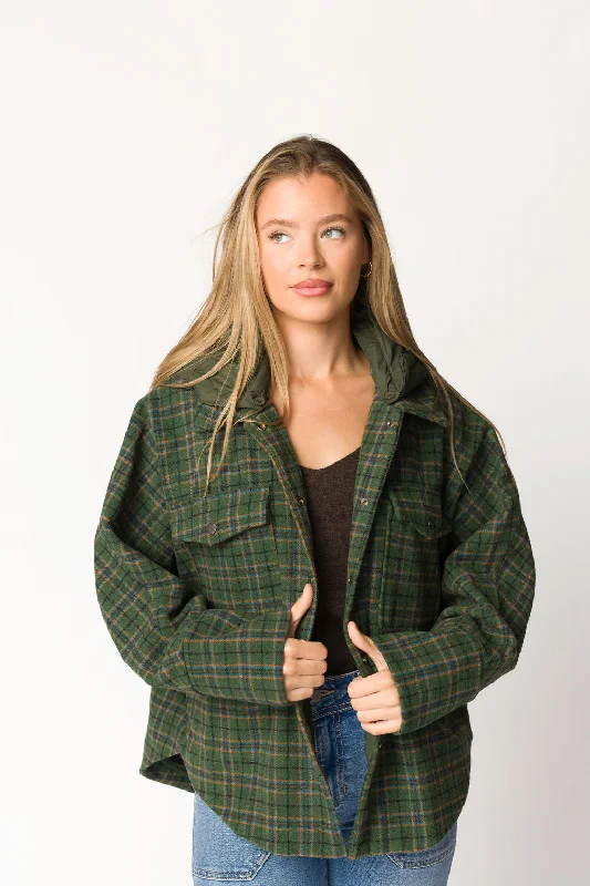 Huge Discounts Jilly Plaid Jacket with Detachable Hood in Evergreen