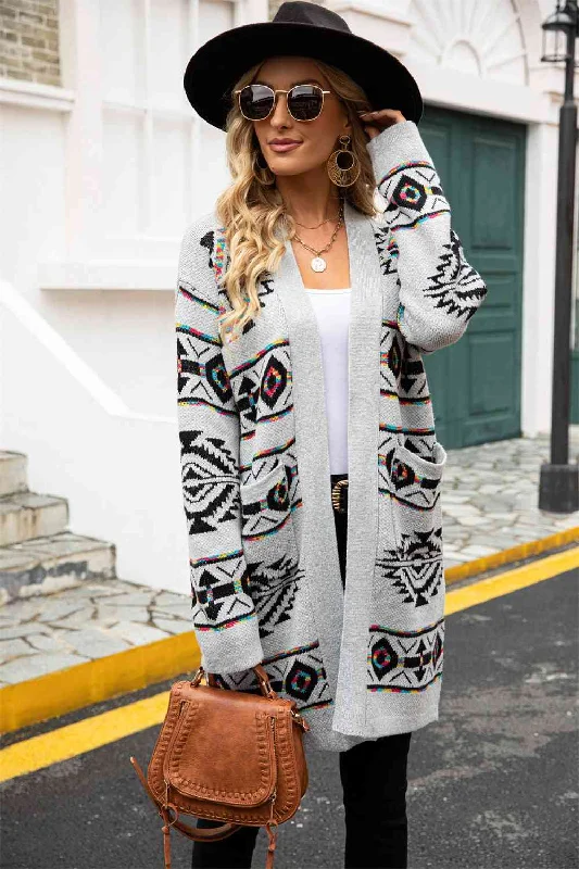 Special Offer Printed Long Sleeve Cardigan with Pocket