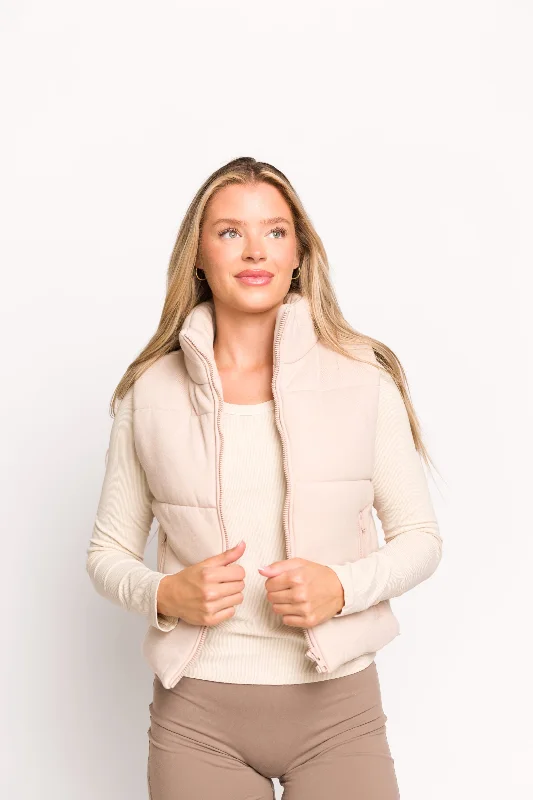 Low Prices Greer Puffer Vest with Zipper in Beige
